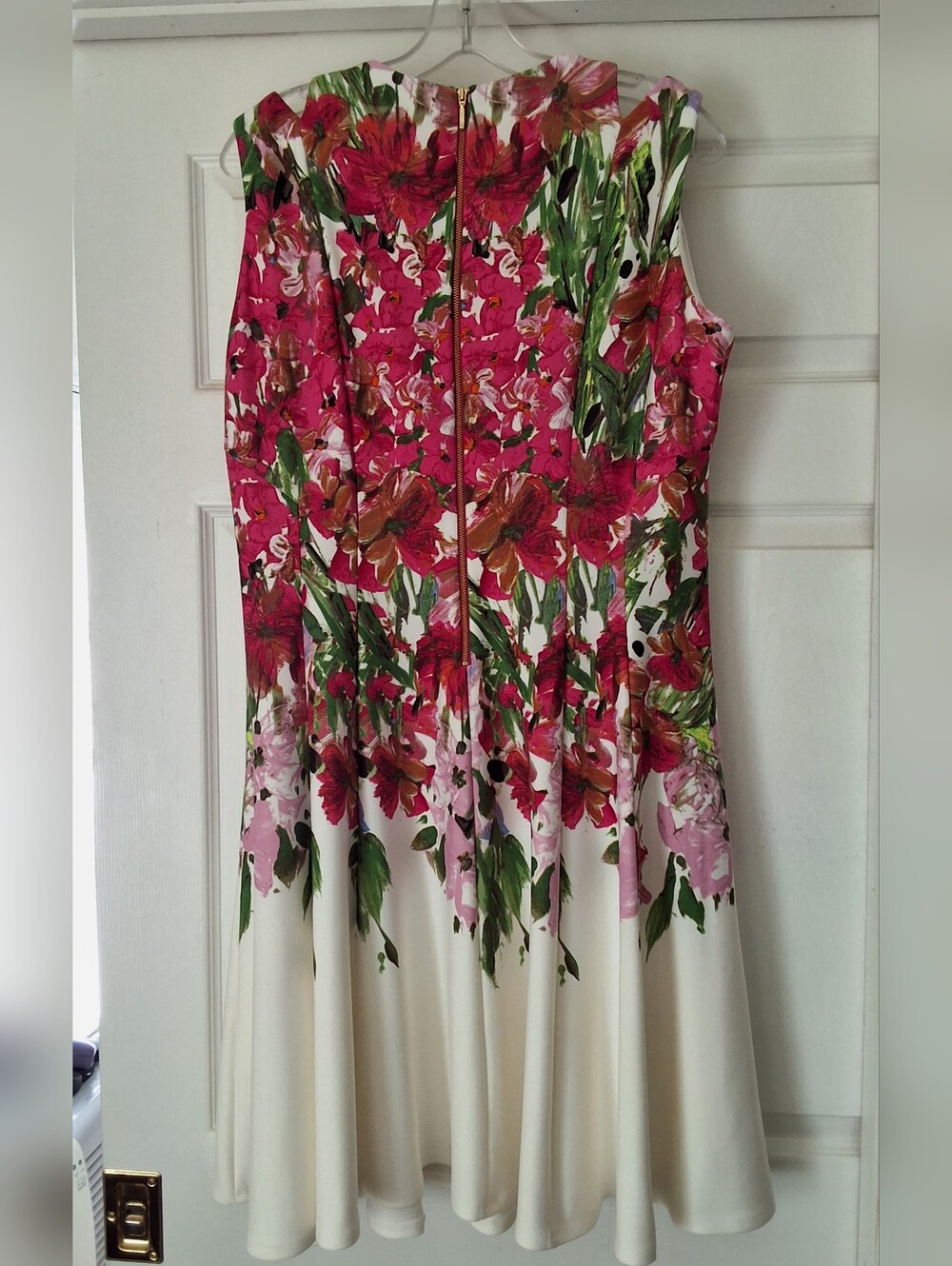 Roz & Ali, 16, White Dress with Pink, Fuschia, Lavendar Floral and Green Foliage - Picture 7 of 7
